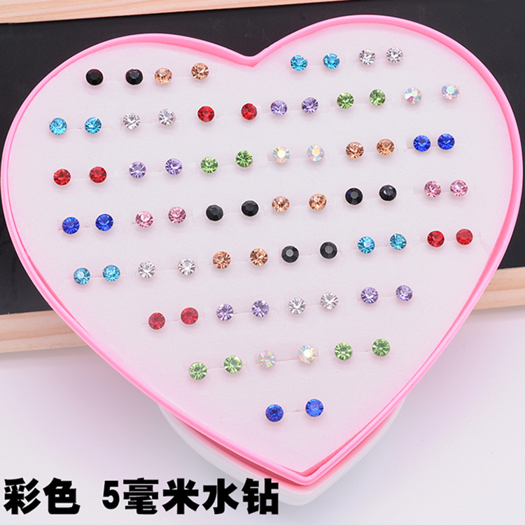 120 conjuntos de aretes de amor, aretes de resina de diamantes de temperamento femenino, joyas de plástico, joyería de Yiwu al por mayor