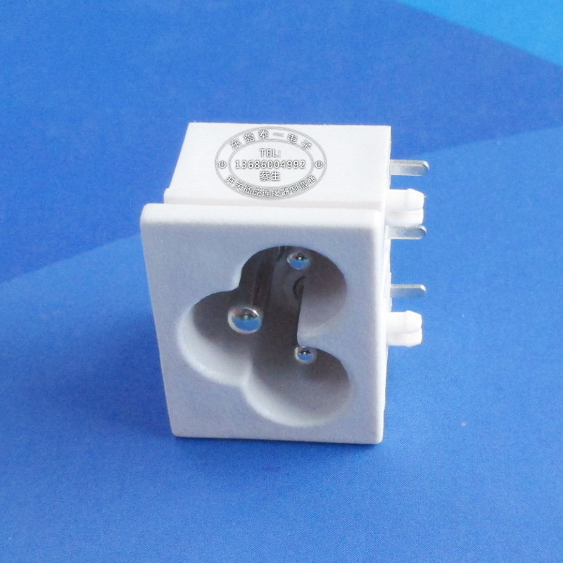 23*18白色梅花尾新安规电源插座三芯全铜三脚90度插板AC插座LH-6