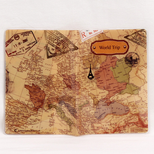 World Map Passport Holder PVC Flat Print Passport Cover Overseas Travel Supplies Document Protective Leather