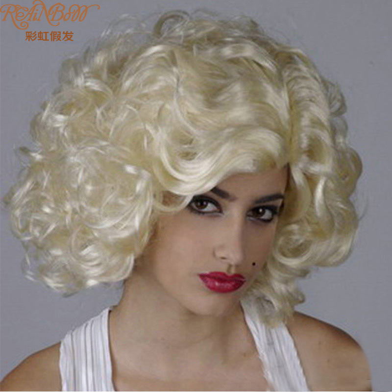 European and American wig Marilyn Monroe cosplay wig small roll wave oblique fringe anti-warped short hair chemical fiber
