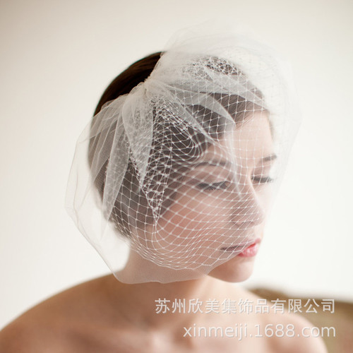 V201 dual material hand-sewn hair comb bridal veil, European and American style bridal short veil, bridal wedding accessories
