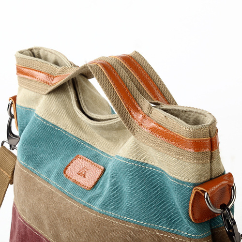 Contrast color women's canvas bag Colorful stitching canvas bag Shoulder handheld crossbody bag