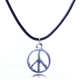 欧美复古夸张 个性百搭和平标志吊坠皮绳项链 锁骨链轻奢时尚