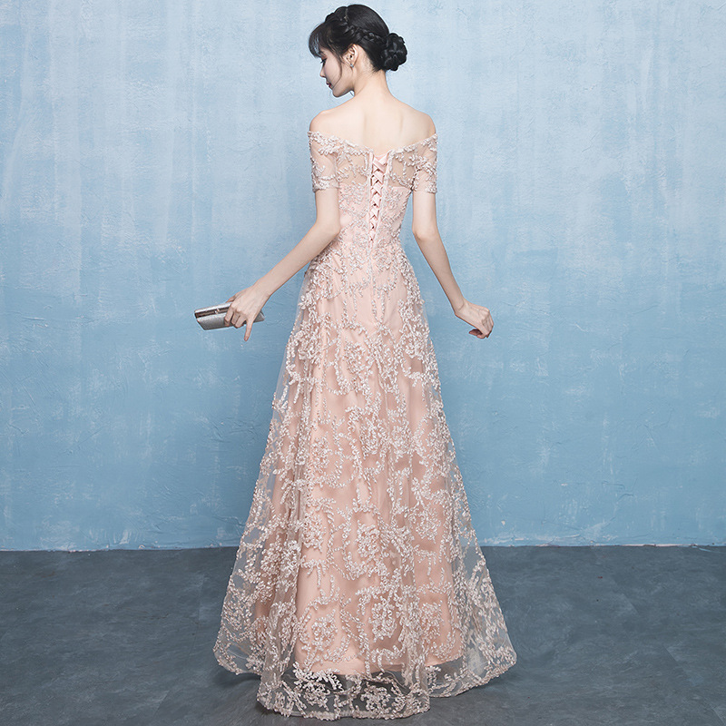 Vestido de noche color champán para mujer, modelo 2026, elegante vestido de un solo hombro para anfitriona de reunión anual, corte ajustado y largo. image 5