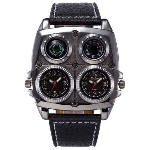 Oulm large dial men's watch fashion casual dual time zone compass thermometer men's quartz watch 1140