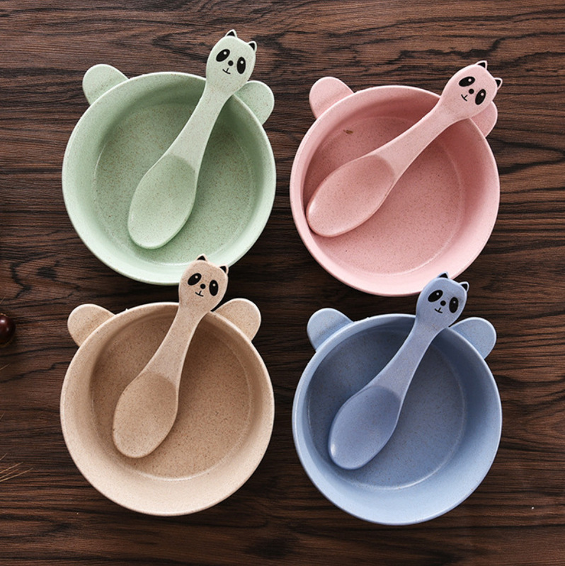 Home wheat straw cartoon bowl and spoon set children's anti-scalding anti-fall tableware set gift factory direct sales Home wheat straw cartoon bowl and spoon set children's anti-scalding anti-fall tableware set gift factory direct sales