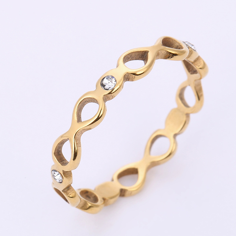Fabricante de fuente transfronteriza joyería de acero inoxidable corte por láser 8-palabra infinito anillo de acero de titanio de acero inoxidable incrustado en diamante al por mayor