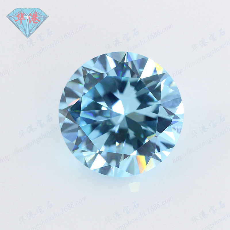 Huangang Gemstone Round Light Sea Blue Zirconium Synthetic Cubic Zirconia Lake Blue Artificial Zircon Ring Surface Loose Stone