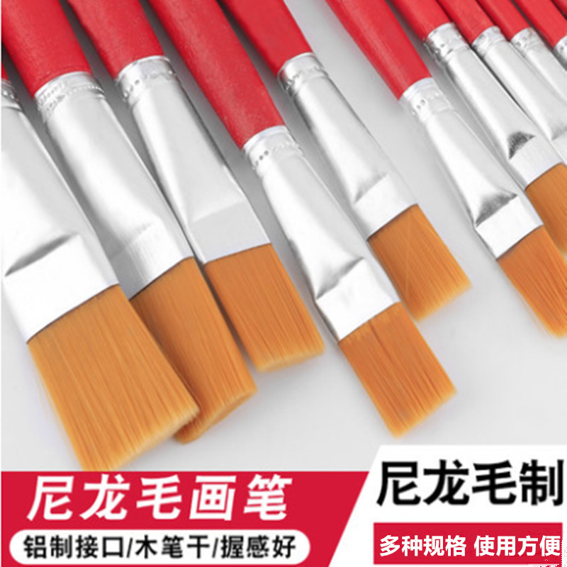Wholesale red-shaft nylon oil paintbrushes, single art painting brushes, acrylic paintbrushes, flat brushes, watercolor brushes, and small brushes.