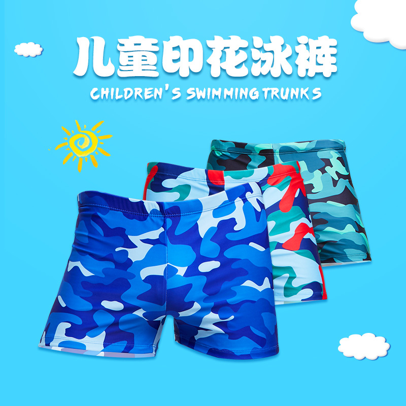 Children's Printed Swim Trunks Wholesale Student Swim Trunks Fashionable Square-Leg Swim Trunks Children's Swimwear Boys' Swimwear