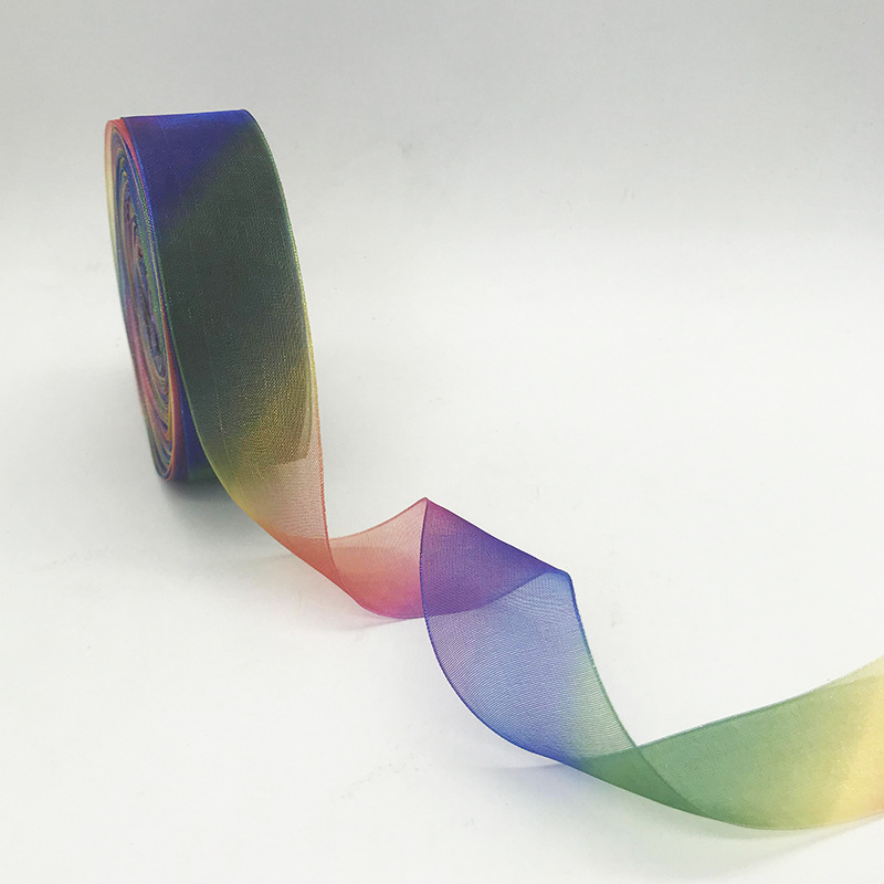 厂家涤纶印花幻彩蝴蝶节 热转印透明25mm .4.0 cm纱带 彩色diy彩