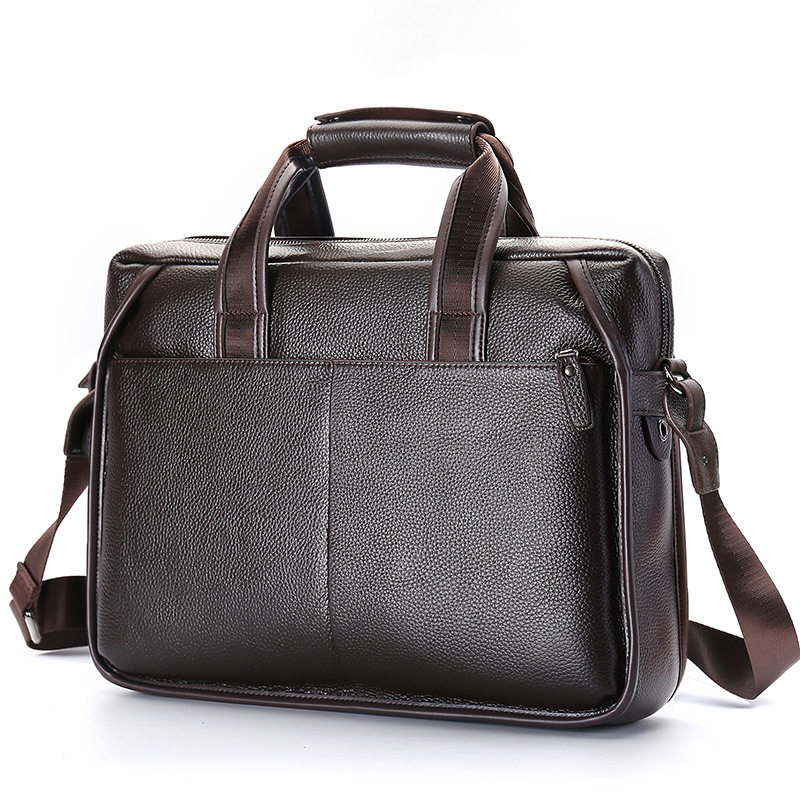 Túi đeo chéo nam da bò thật vân vải thiều, túi đeo vai ngang kiêm túi xách công sở 37×27×9 cm — Màu cà phê, Màu đen