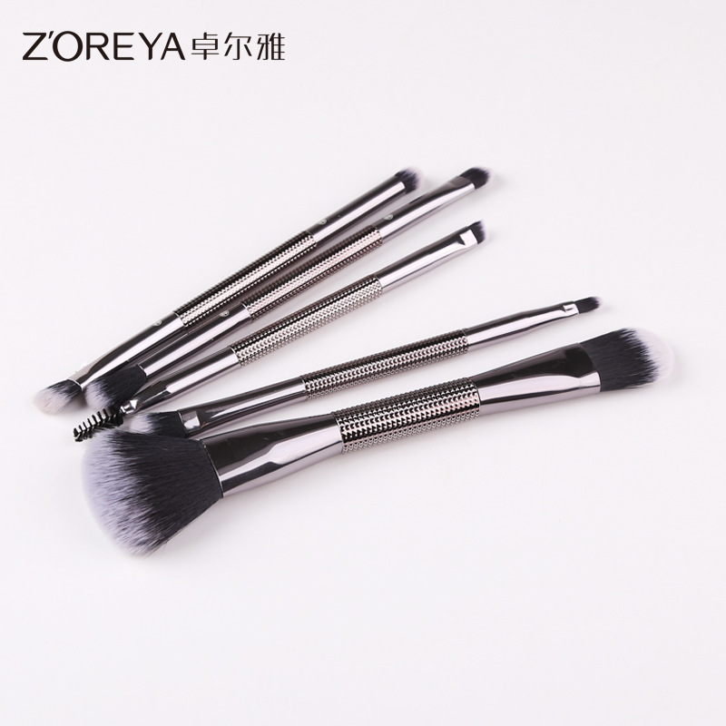 Zhuolya herramientas de belleza conjunto completo corrector cepillo polvo suelto sombra de ojos Fundación cepillo 5 De doble cabeza cepillos de maquillaje de diamantes traje