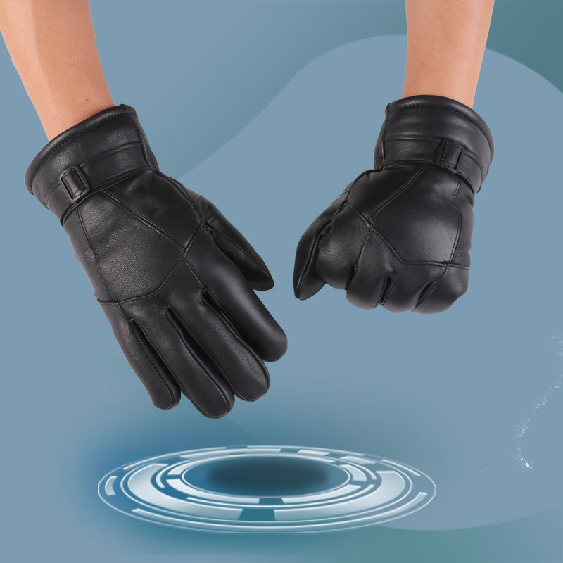 El otoño y el invierno de los hombres de piel de oveja de piel guantes integrados súper gruesos de lana de cuero guantes de montar al aire libre de la motocicleta engrosada