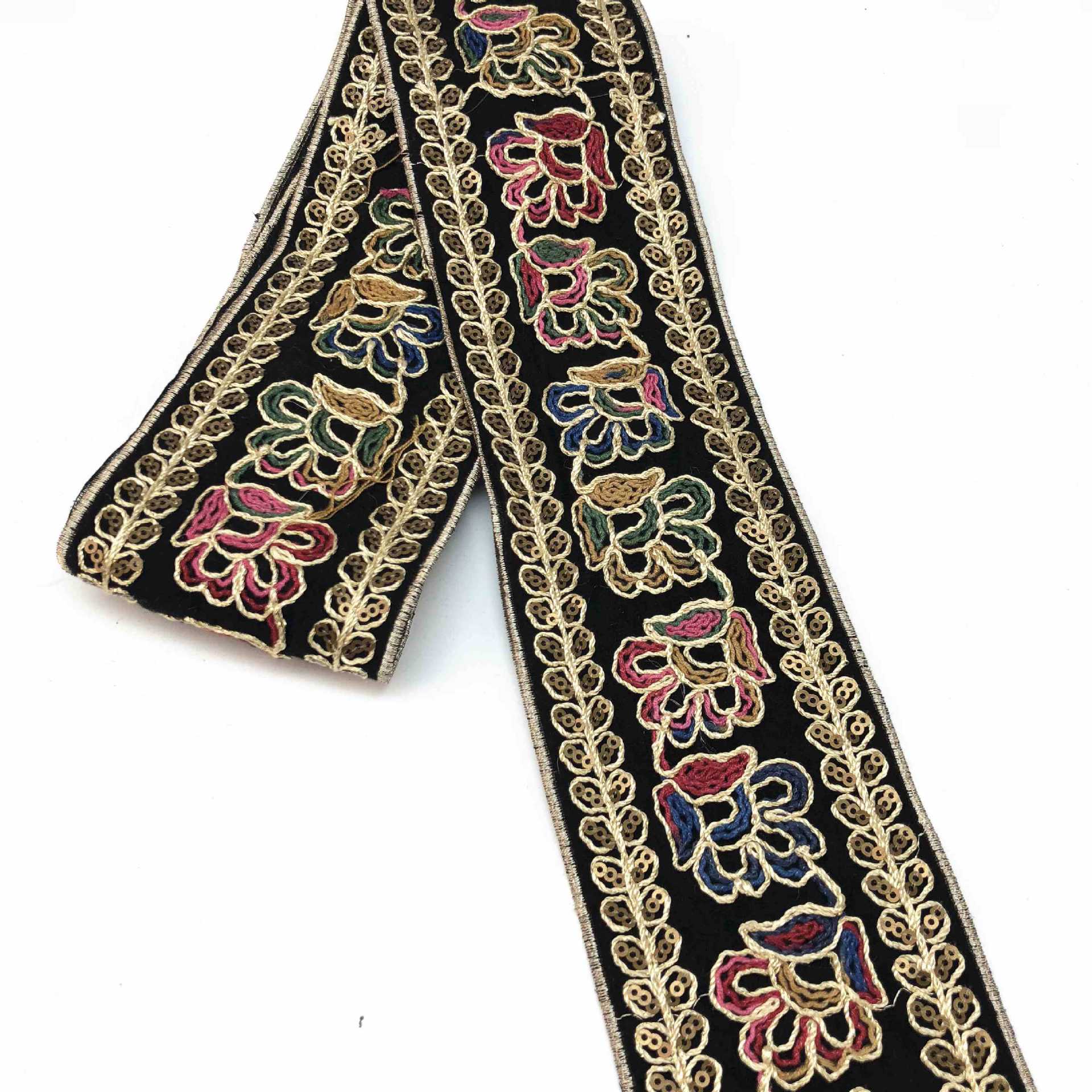 新款 民族彩色刺绣提花织带条码花边 金骨线刺绣花边鞋材服饰辅料