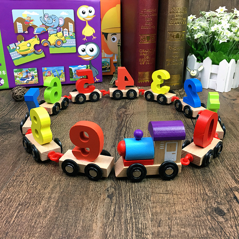 Tren de arrastre digital madera niños educativos combinación montaje bloques construcción y niñas juguetes