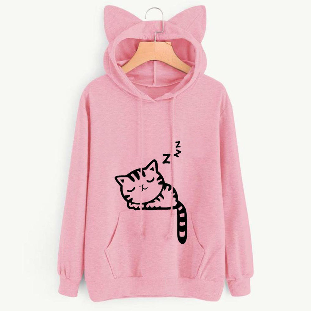 0408 AliExpress eBay Venta caliente popular suelta polar impreso gato patrón impreso Sudadera con capucha