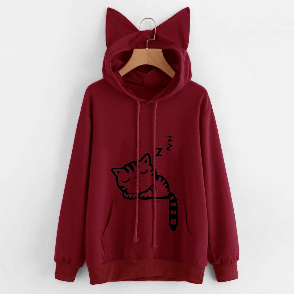 0408 AliExpress eBay Venta caliente popular suelta polar impreso gato patrón impreso Sudadera con capucha