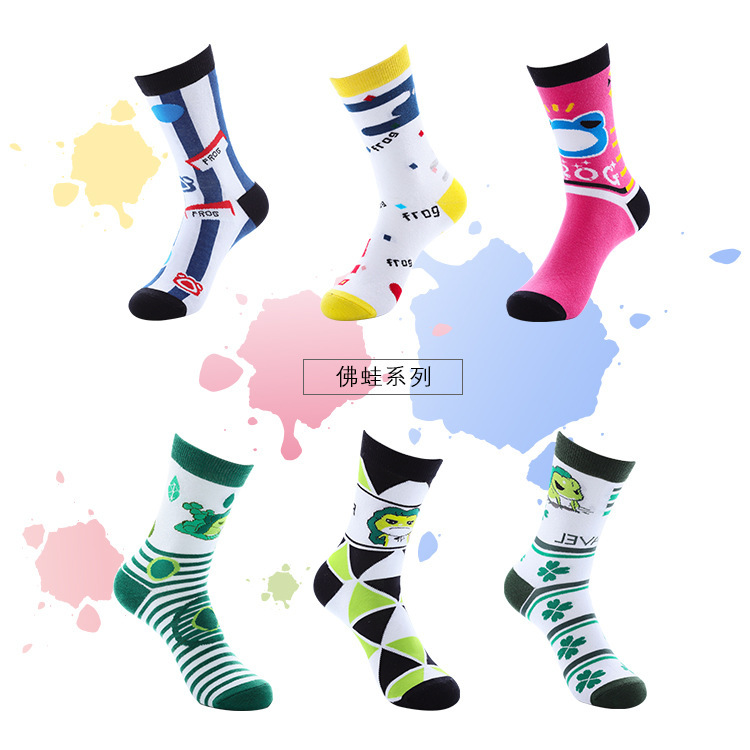 Original Street Fashion Buddha Doll Soft Cotton Socks, Comfortable and Breathable Eagle Letter Travel Frog Unisex Mid-Calf Sports Socks