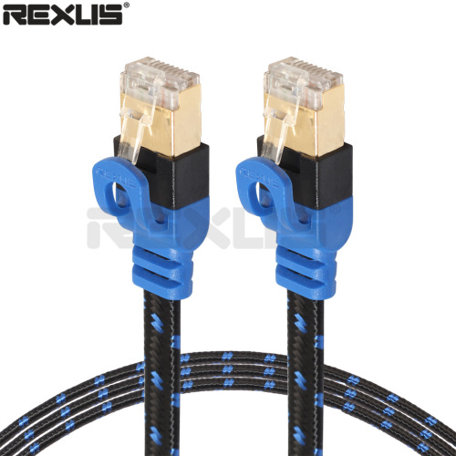 Double shielded Category 7 10G computer router NAS flat network cable with fiber mesh gold-plated plug