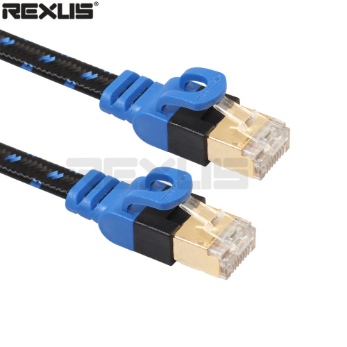 Double shielded Category 7 10G computer router NAS flat network cable with fiber mesh gold-plated plug