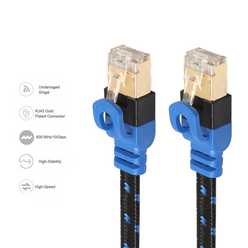 Double shielded Category 7 10G computer router NAS flat network cable with fiber mesh gold-plated plug