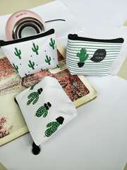 Small fresh canvas coin purse cute zipper cactus coin bag Korean version canvas key bag manufacturer wholesale