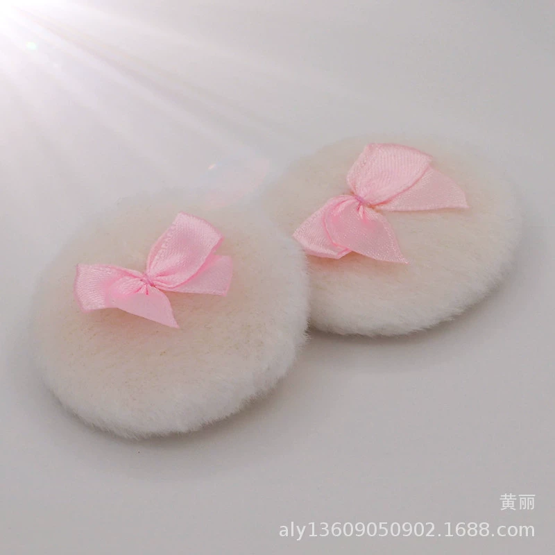 Powder Puff Short Plush 50×10 mm with Bow, White, Soft Elastic Applicator