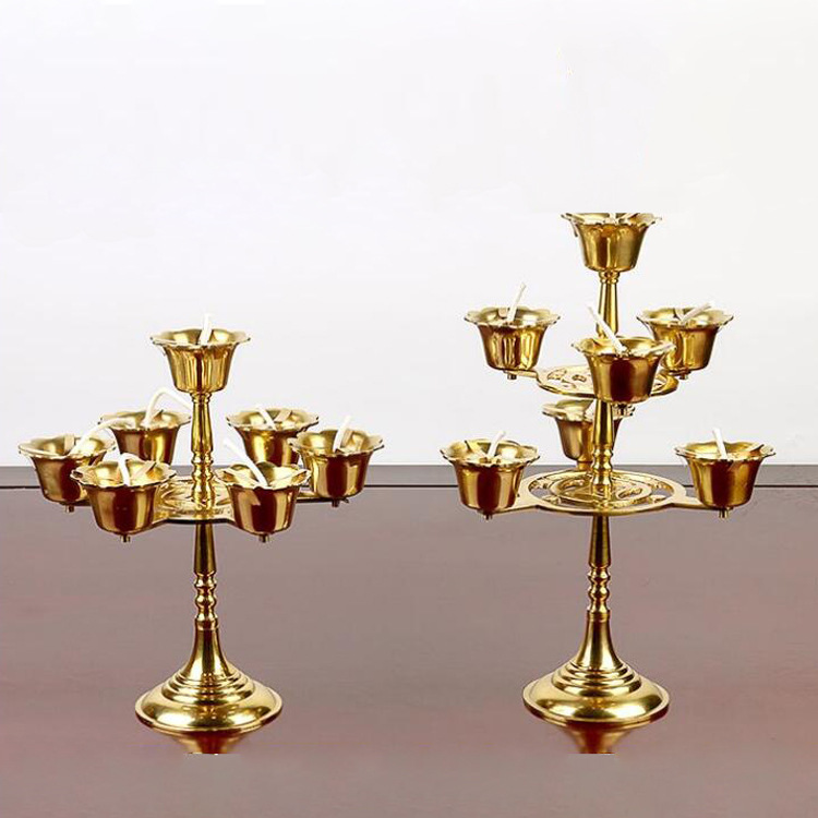 Copper seven-star lotus lamp Everbright lamp butter copper lamp supplies Buddha oil lamp copper money seven-star lamp Temple lamp