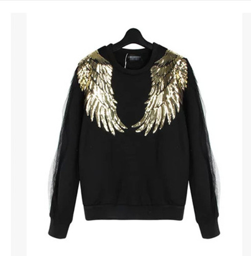 DOKU Golden PET Sequin Feather Backing Glue Wings Patch Apparel Bag Accessories Fabric Badge Embroidered Fabric Stickers