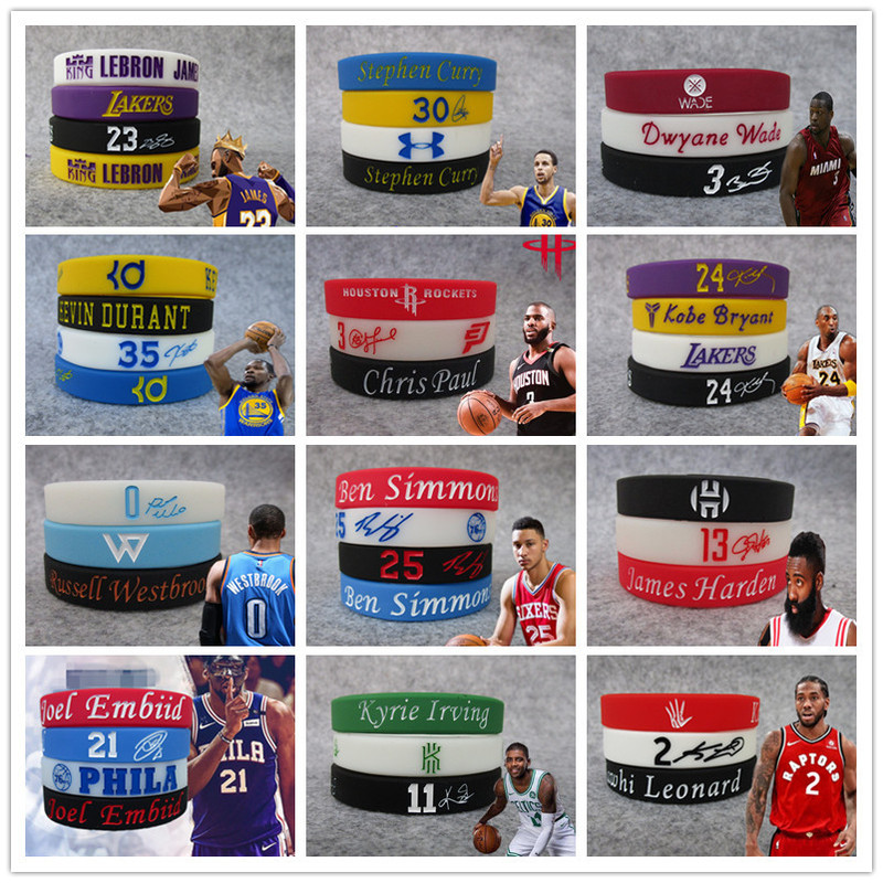 Basketball bracelet silicone Kobe James Curry Wade Owen Wei less Sports wristband male star luminous bracelet