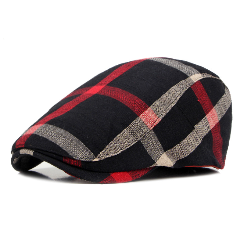 La primavera y el Verano transpirable boina de las mujeres delgadas sombrero de estilo Británico clásico retro Plaid peaked Cap hombres delantero sombrero