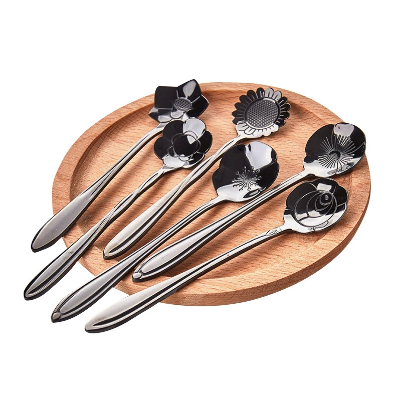 Ложка для кофе из нержавеющей стали, золотые свадебные цветы, вилка для фруктов, подарочная коробка, розы