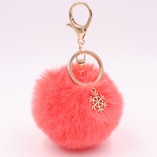 New Christmas Snowflake Plush Keychain Alloy Snowflake Christmas Fur Ball Pendant Bag Keychain Wholesale