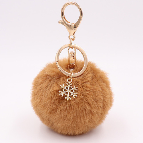 New Christmas Snowflake Plush Keychain Alloy Snowflake Christmas Fur Ball Pendant Bag Keychain Wholesale