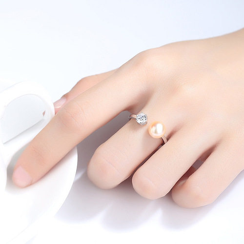 PAG&MAG Pearl Ring S925 sterling silver with zircon opening adjustable freshwater pearl women's ring bracelet