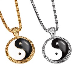 中國有嘻哈同款太極八卦吊墜潮人個性鈦鋼男士項鍊不鏽鋼掛件飾品