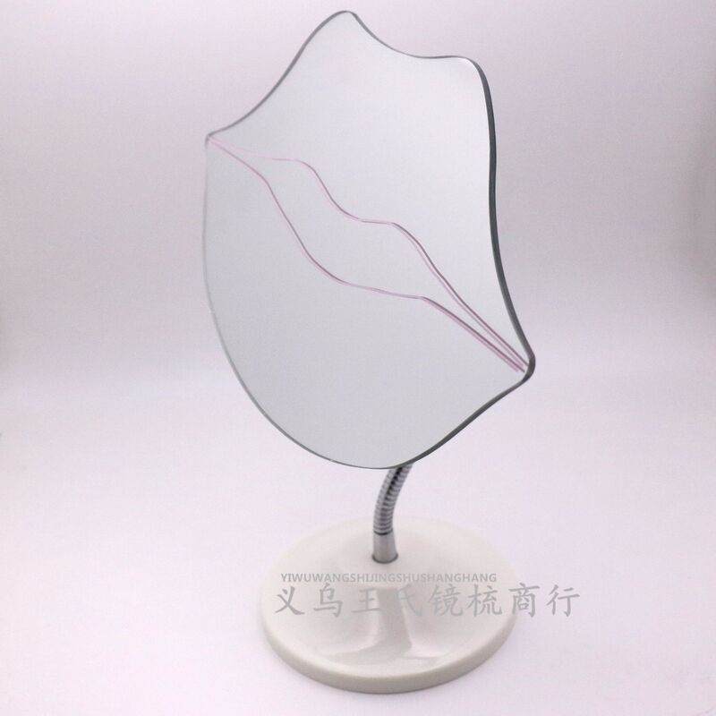 Modern Minimalist Style Irregular Makeup Mirror, Flame Red Lip Style Tabletop Single-Sided Mirror with Edged Glass for Beauty Makeup