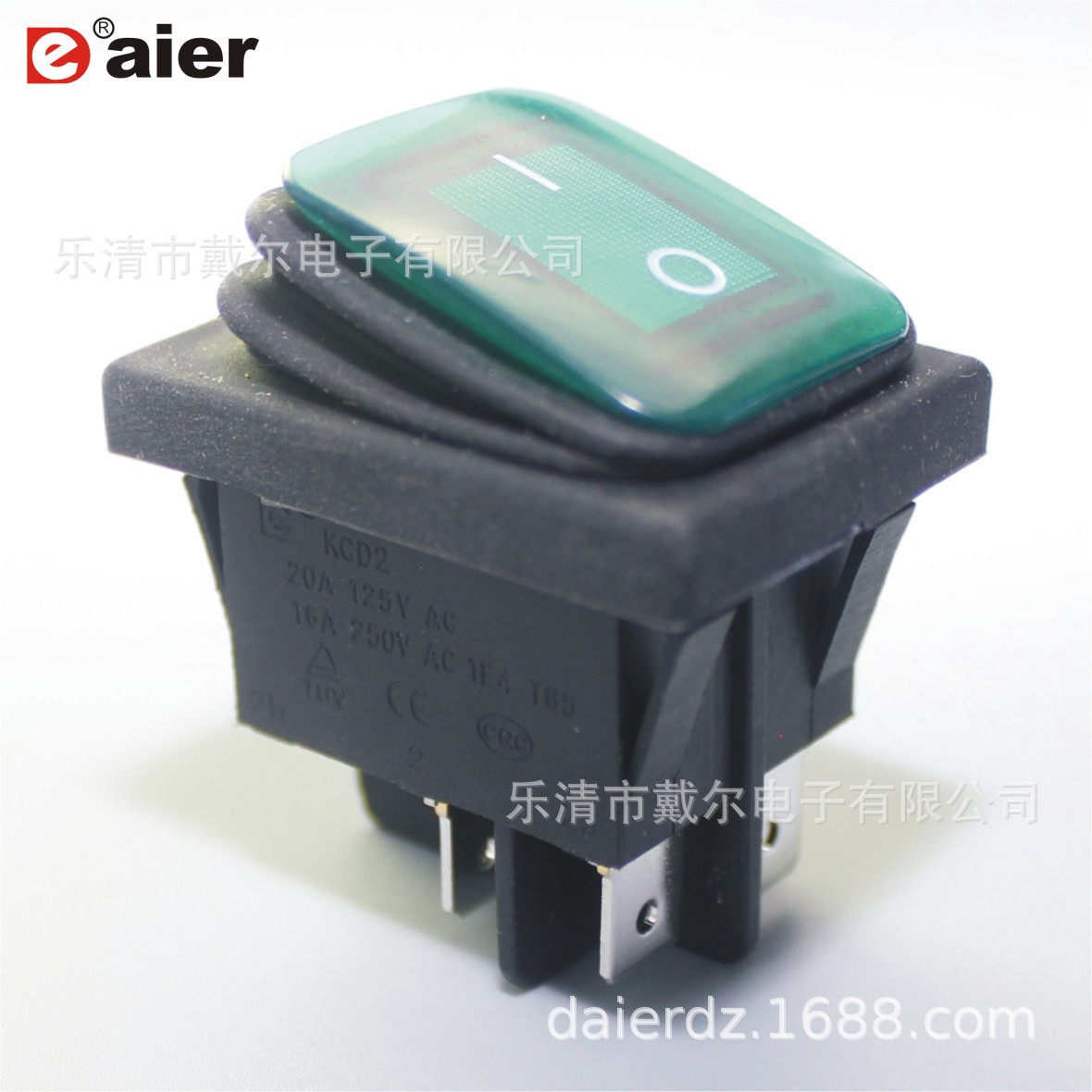 KCD2-201N-2-W 大电流船型防水开关4脚带灯船型开关IP65船型开关