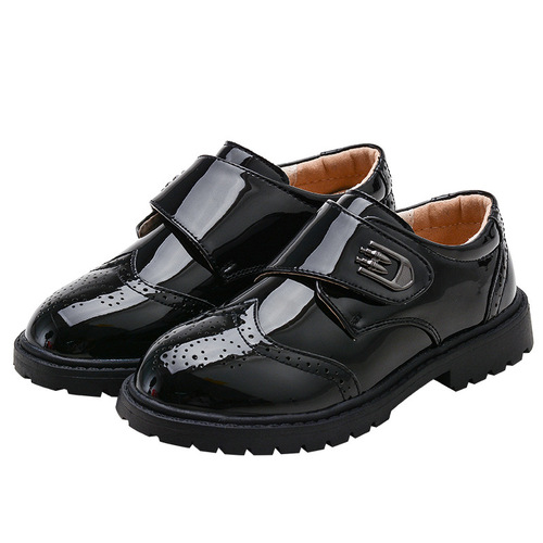Children's leather shoes for boys, middle and large children, primary school students, small leather shoes, Korean style soft-soled flower girl black performance shoes, one piece drop shipping