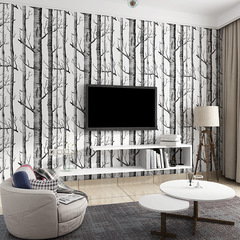 Abstract black and white branches non-woven wallpaper, tree trunks, birch trees, living room TV background wall, restaurant wallpaper
