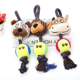 跨境工厂现货批发宠物玩具灯芯绒网球棉绳发声玩具狗狗玩具亚马逊