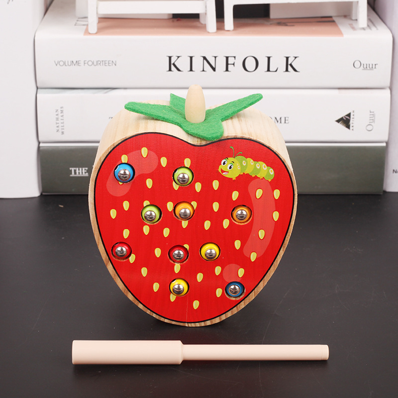 Nueva diversión para niños educación temprana madera magnética fruta bug atrapando bug bebé atrapando juguetes educativos 1-2-3-4 años