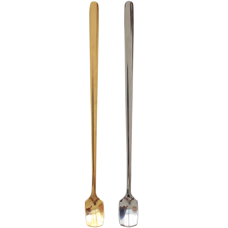 Cabeza cuadrada de acero inoxidable 304 mango largo cuchara de mezcla de café postre hogar metal cuchara pequeña cuchara de yogur lindo creativo