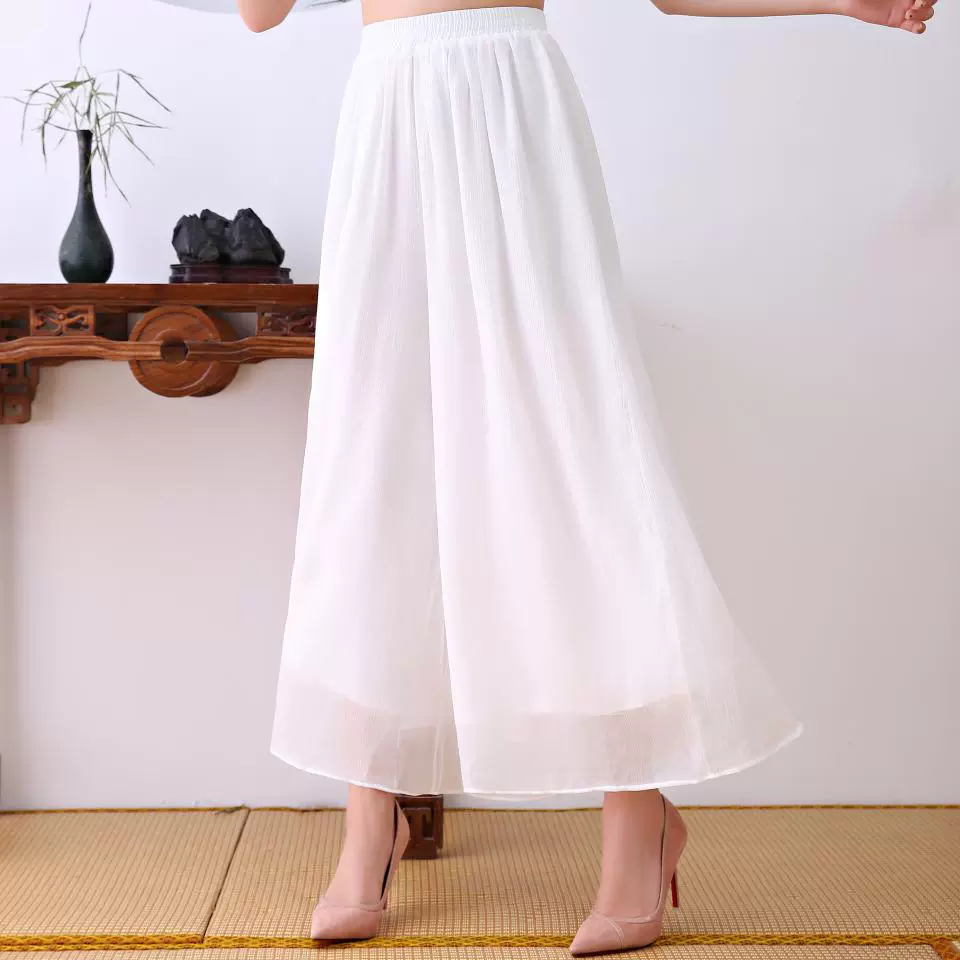 2121 Художественные повседневные брюки с широкими штанинами в стиле ретро, шифоновые кюлоты с широкими штанинами, женские универсальные брюки для йоги, 2018