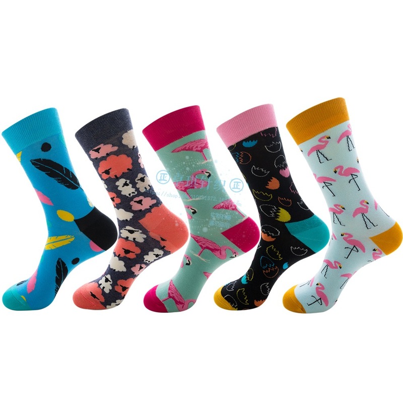 Amazon Trendy Brand Same Style Men's and Women's Socks Flamingo Feather Mid-Calf Socks Cross-Border Socks Factory Direct Sales