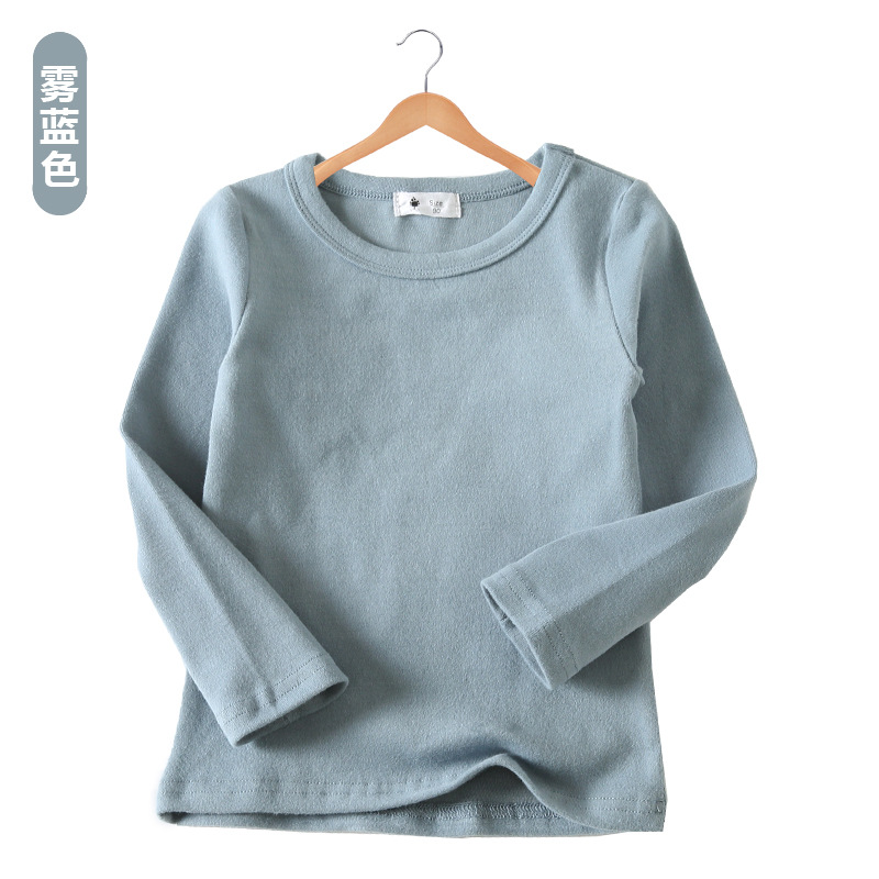 Camiseta de Manga Larga Estilo Coreano Otoño/Invierno 2025 para Niñas, Color Caramelo, Versátil, Básica, Camiseta de Cuello Redondo para Niños, con Textura Cepillada