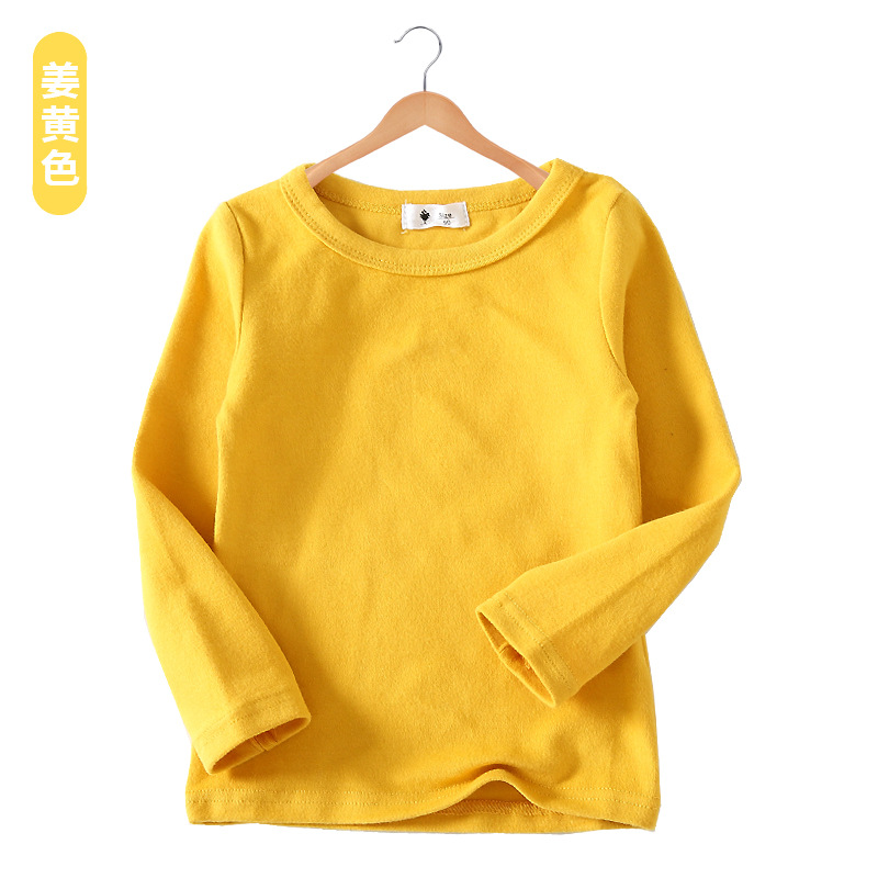 Camiseta de Manga Larga Estilo Coreano Otoño/Invierno 2025 para Niñas, Color Caramelo, Versátil, Básica, Camiseta de Cuello Redondo para Niños, con Textura Cepillada