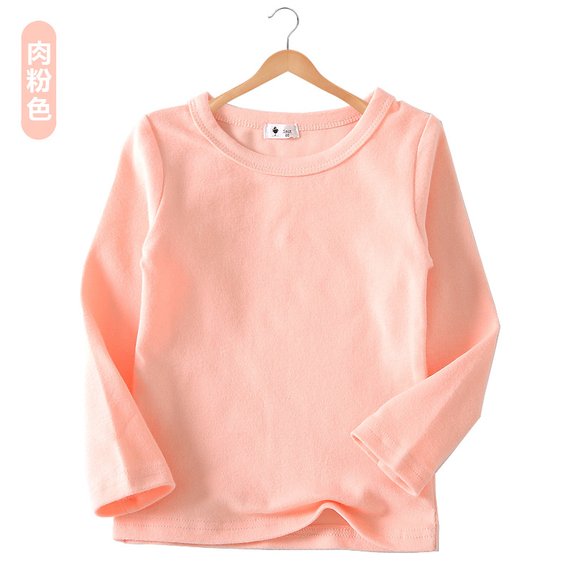 Camiseta de Manga Larga Estilo Coreano Otoño/Invierno 2025 para Niñas, Color Caramelo, Versátil, Básica, Camiseta de Cuello Redondo para Niños, con Textura Cepillada