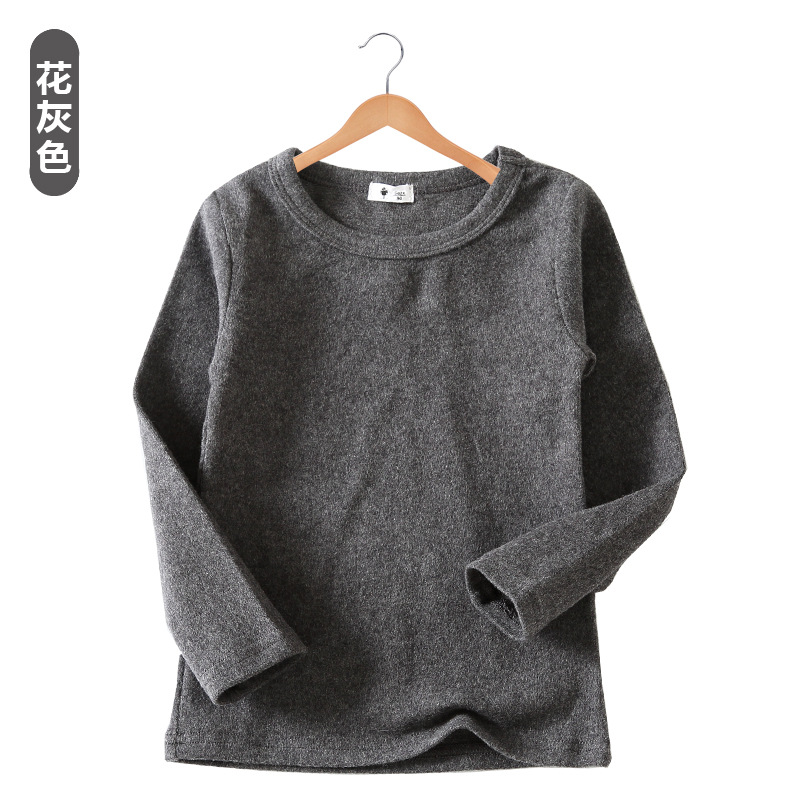 Camiseta de Manga Larga Estilo Coreano Otoño/Invierno 2025 para Niñas, Color Caramelo, Versátil, Básica, Camiseta de Cuello Redondo para Niños, con Textura Cepillada